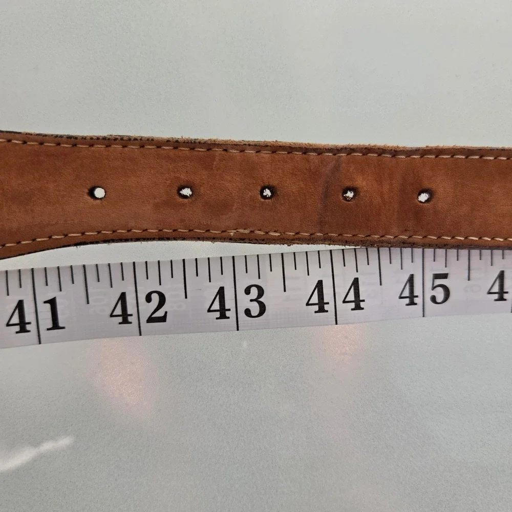 ZEP-PRO Mens Fishing Belt Tan Leather Canvas Snook Embroidered Solid Brass 42 44